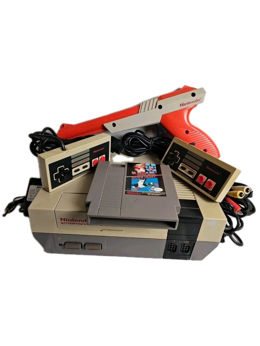 Nintendo NES-001 Console Bundle 2 Controllers, Zapper, Mario Bros/Duck Hunt Etc.